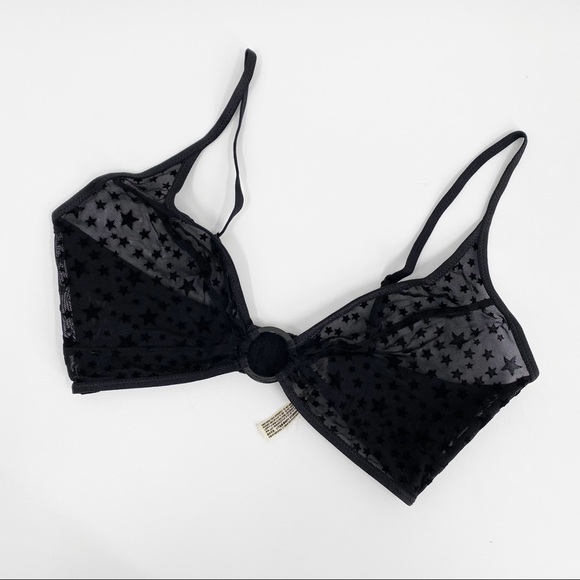 Free People Celeste Stars Sheer Mesh Lace O Ring Bralette BLACK Size Small NEW - Picture 7 of 14
